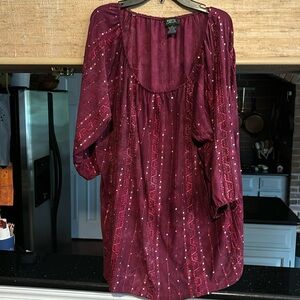 Shannon Ford Petite crimson red sequined boho scoop neck 3/4 sleeve top